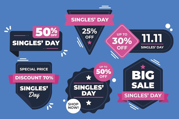 Flat single's day labels collectie