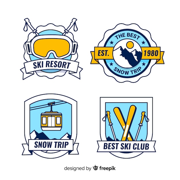 Gratis vector flat ski badges collectie