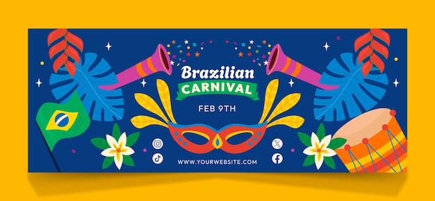 Gratis vector flat social media cover sjabloon voor braziliaans carnaval