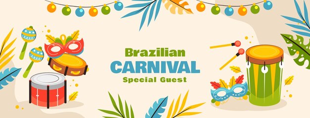 Flat social media cover template voor Braziliaanse carnavalsviering