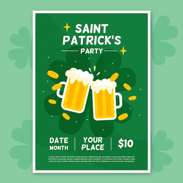 Flat st. patricks dag flyer / poster sjabloon