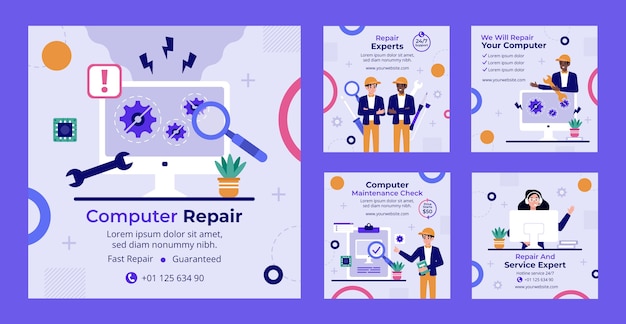 Gratis vector flat tech reparatiebedrijf instagram postcollectie