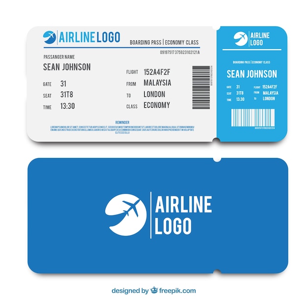 Flat template van blauw boarding pass