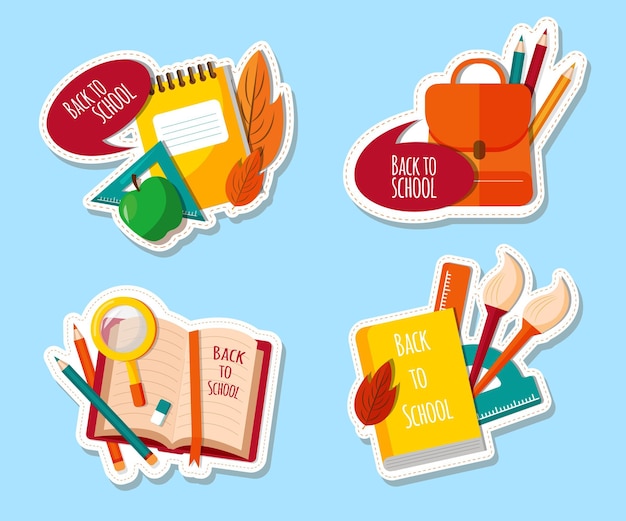 Gratis vector flat terug naar school etiketten collectie