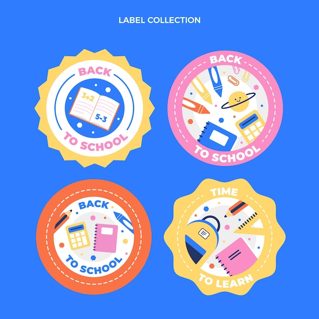 Gratis vector flat terug naar school etiketten collectie