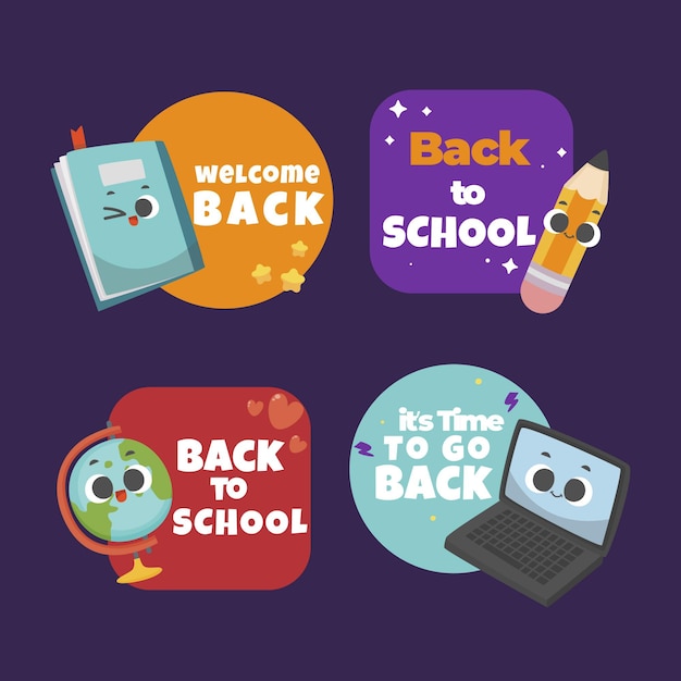 Gratis vector flat terug naar school etiketten collectie