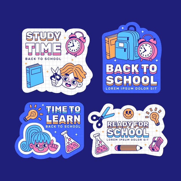 Gratis vector flat terug naar school etiketten collectie