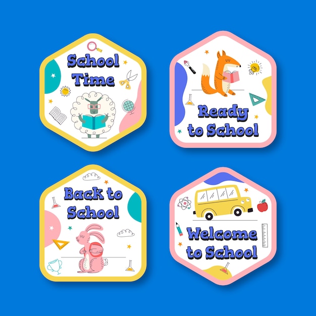 Gratis vector flat terug naar school etiketten collectie