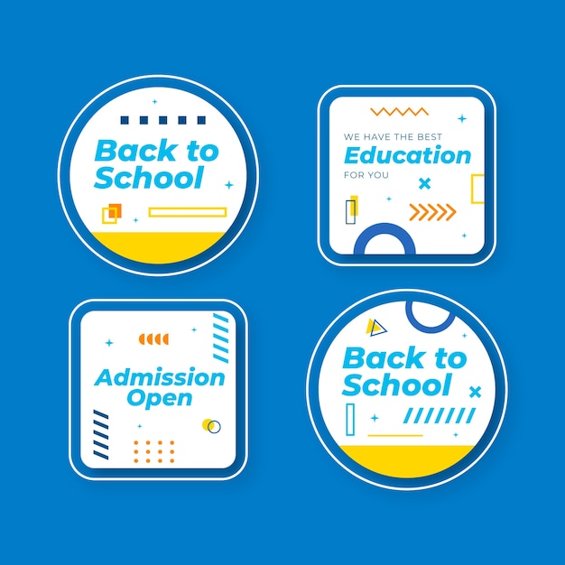 Gratis vector flat terug naar school etiketten collectie