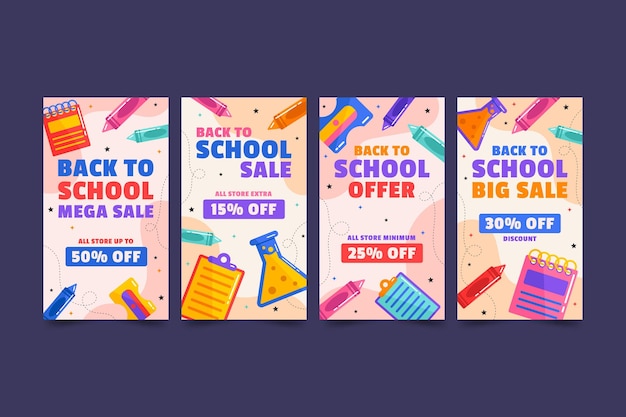 Gratis vector flat terug naar school instagram verhalencollectie