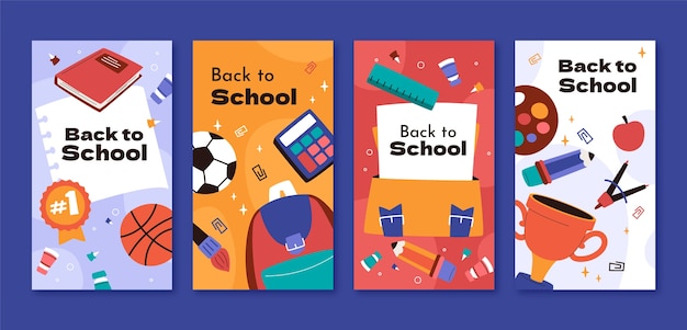 Gratis vector flat terug naar school instagram verhalencollectie