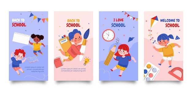 Gratis vector flat terug naar school instagram verhalencollectie