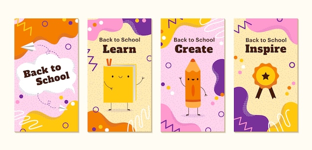 Gratis vector flat terug naar school instagram verhalencollectie