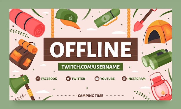 Gratis vector flat twitch achtergrond voor kamperen