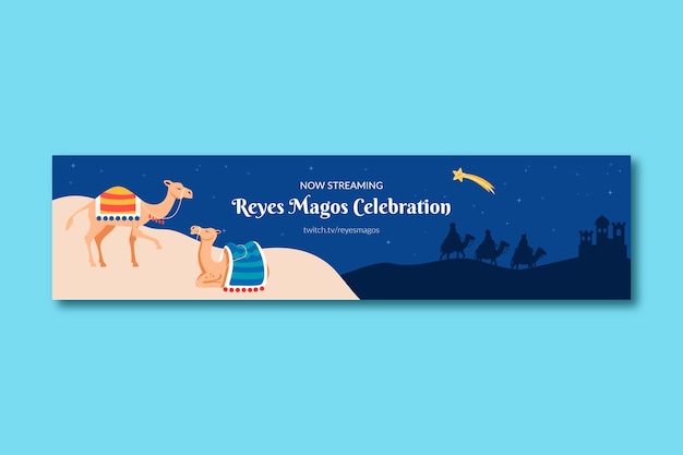 Gratis vector flat twitch banner sjabloon voor reyes magos