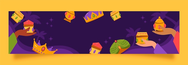 Gratis vector flat twitch banner sjabloon voor reyes magos