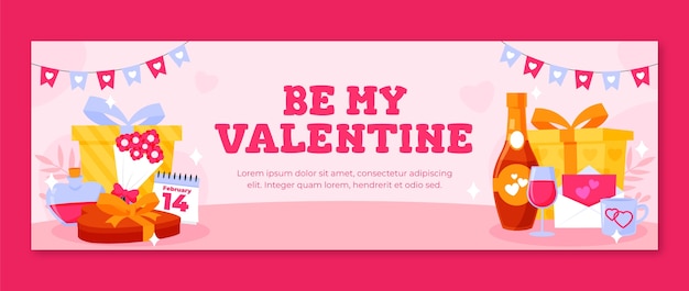 Gratis vector flat twitter header template voor valentijnsdag viering