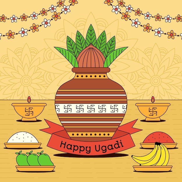 Gratis vector flat ugadi illustratie