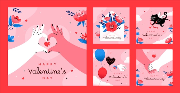 Gratis vector flat valentine's day instagram berichten verzameling
