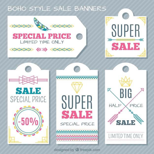 Flat verkoop banners in boho stijl