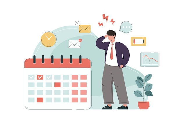 Gratis vector flat vermoeide werknemer werknemer met werkproblemen, burn-out en laag batterijniveau. uitgeput zakenman overwerk. stressvolle baan met deadline, multitasking. vermoeide kantoormens met emotionele spanning.