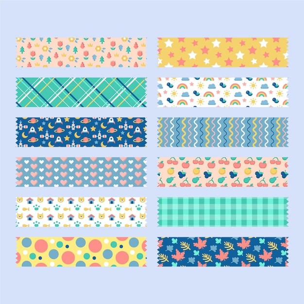 Gratis vector flat washi tape-collectie