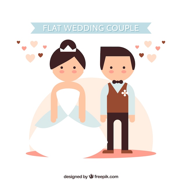 Gratis vector flat wedding copuple met hearts