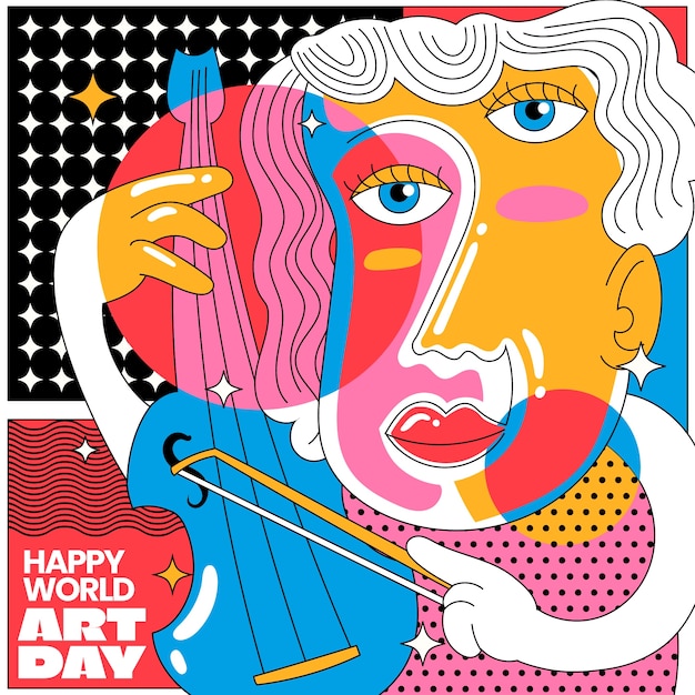 Flat wereld kunst dag illustratie