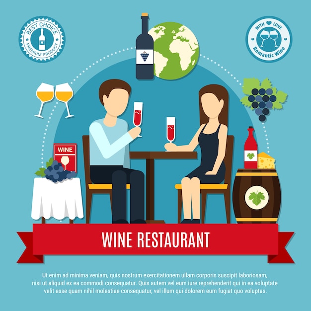 Gratis vector flat wijn restaurant illustratie