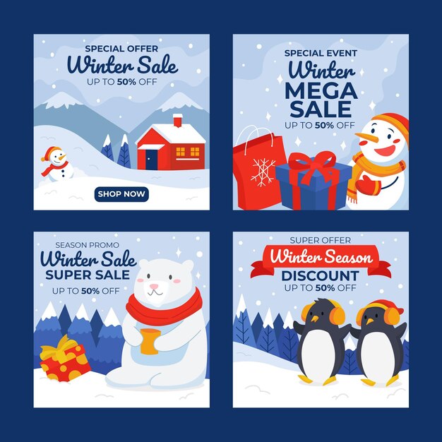 Flat winter sale instagram posts collectie