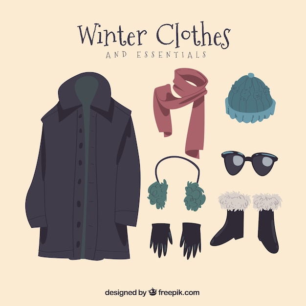 Gratis vector flat winterkleding en essentials pack