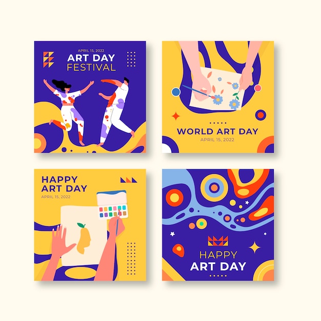 Gratis vector flat world art day instagram posts collectie