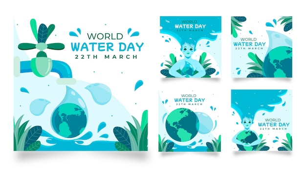 Flat world water day instagram posts collection