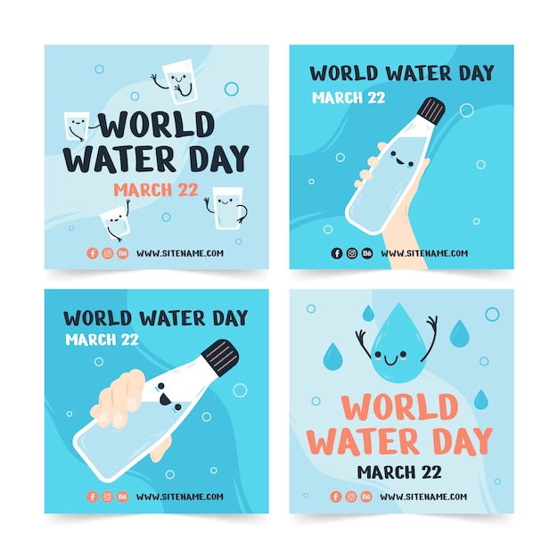 Gratis vector flat world water day instagram posts collection