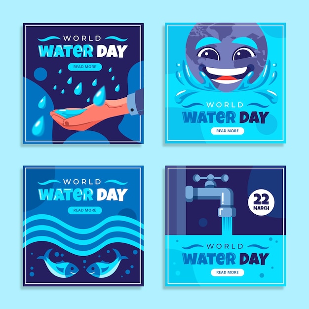 Flat world water day instagram posts collection