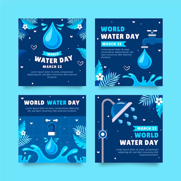 Gratis vector flat world water day instagram posts collection