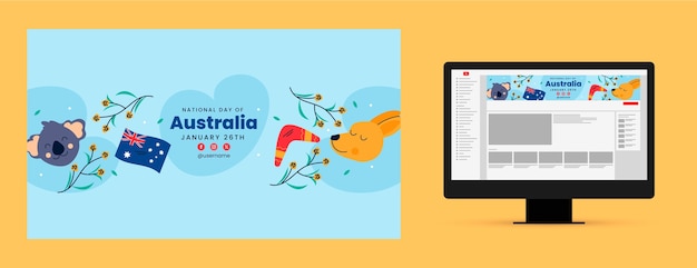 Gratis vector flat youtube kanaal kunst voor de australische nationale dag