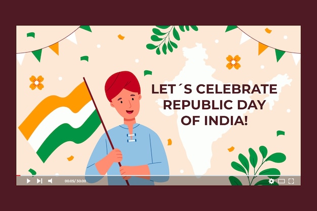 Gratis vector flat youtube miniatuur voor de indiase dag van de republiek vakantie
