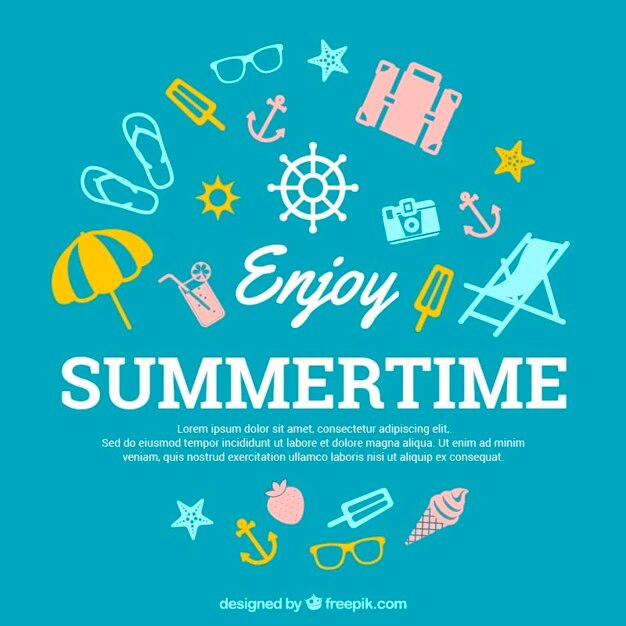 Gratis Vector flat zomer achtergrond met gekleurde elementen