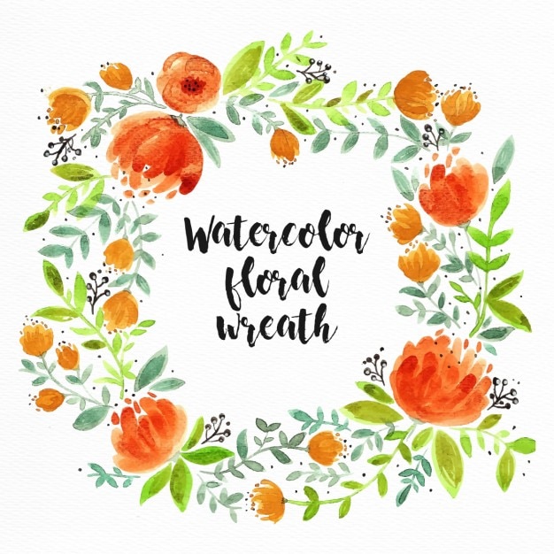 Gratis vector floral aquarel krans met oranje bloemen