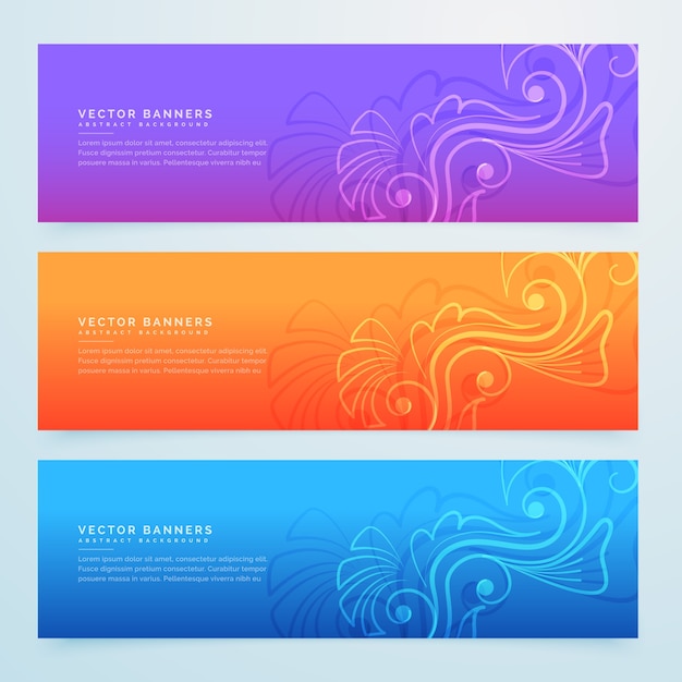 Floral banners set van drie in verschillende kleuren