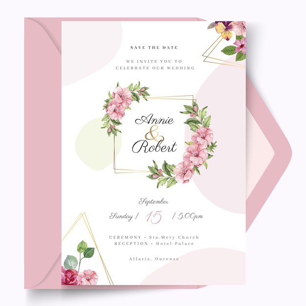 Gratis vector floral bruiloft kaartsjabloon