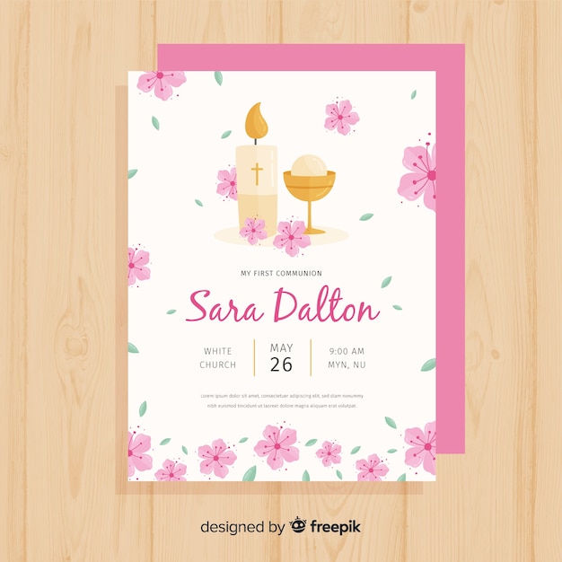 Gratis vector floral eerste communie uitnodiging sjabloon