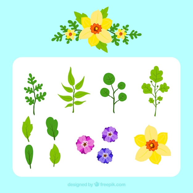 Floral element collectie met platte ontwerp
