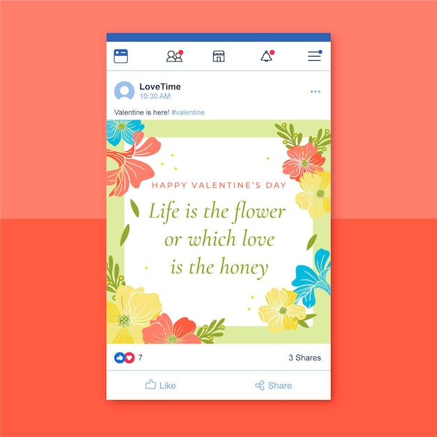 Floral facebook post Valentijnsdag sjabloon