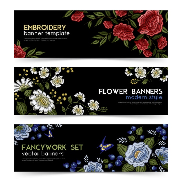 Floral folk borduurwerk banners set