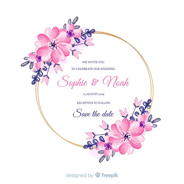Floral frame bruiloft uitnodiging sjabloon
