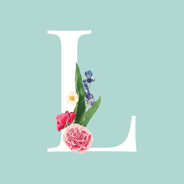 Floral hoofdletter L alfabet vector