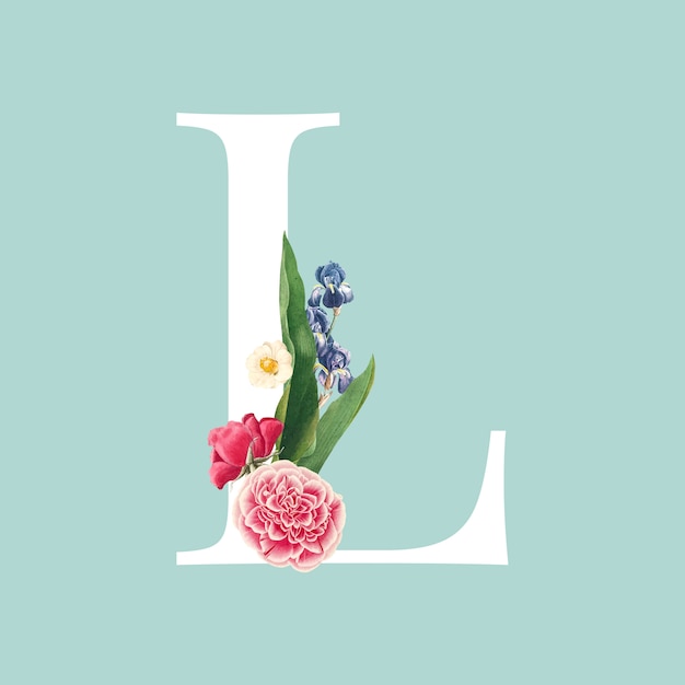 Floral hoofdletter L alfabet vector