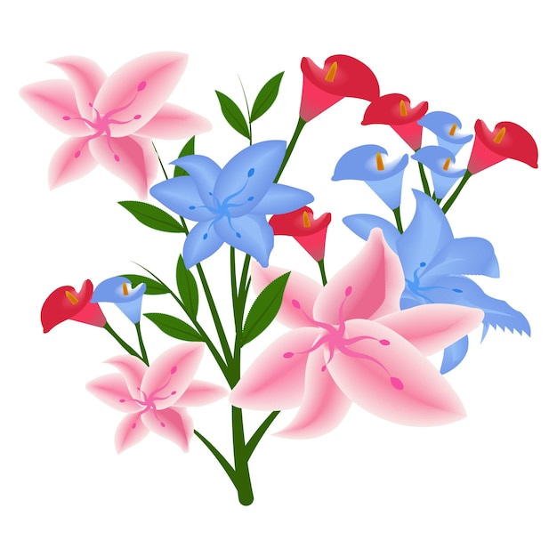 Floral kleurrijke bloem elementen grafisch ontwerp vector illustratie op witte achtergrond Premium Vector